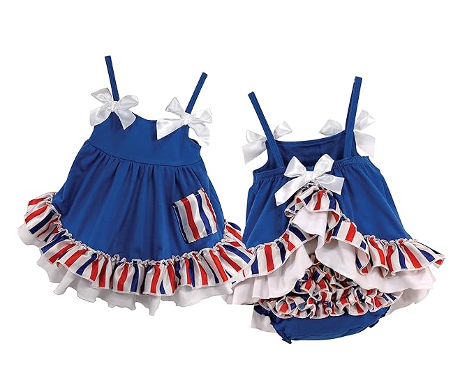 Stephan Baby Stars and Stripes Collection Ruffled Swing Top and Diaper Cover, 6-12 Months