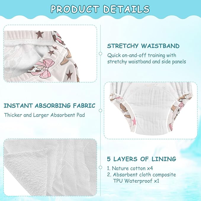 Toddler Potty Training Underwear Cotton Absorbent Soft Baby Girl Boy Potty Training Pant 2t-5t