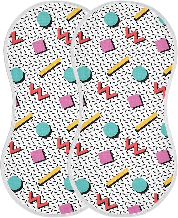 Muslin Burp Cloths for Baby Boys and Girls - 2-Pack Ultra Absorbent Retro 80s 90s Muslin Washcloths, Newborn Towel, Milk Spit Up Rags, Burp Cloth Bibs for Unisex, 22 x 11 Inch