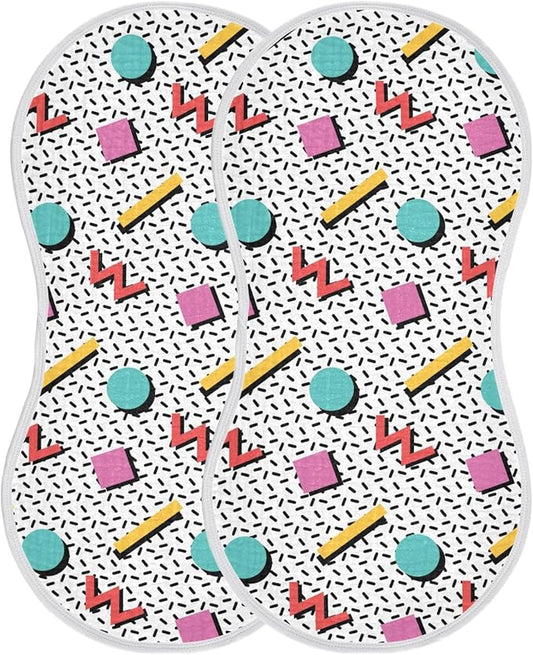 Muslin Burp Cloths for Baby Boys and Girls - 2-Pack Ultra Absorbent Retro 80s 90s Muslin Washcloths, Newborn Towel, Milk Spit Up Rags, Burp Cloth Bibs for Unisex, 22 x 11 Inch