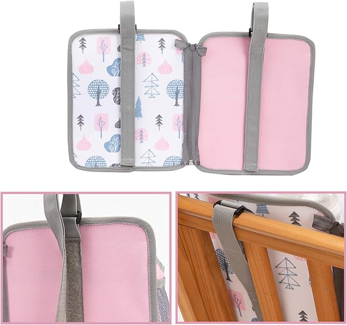 MOMIGO Baby Diaper Caddy Bag Stacker Organize - Nursery Storage Bin for Diapers, Wipes & Toys with Insulation Pocket - 2pcs Diaper Organizer for Crib Wall (Pink)