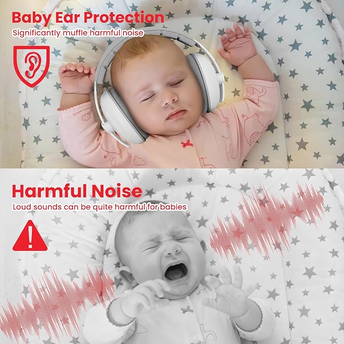 Baby Headphones for Noise Protection - Infant Ear Muffs Noise Protection - Toddler Noise Cancelling Headphones - Baby Ear Protection for 0 to 36 Months, Adjustable - White