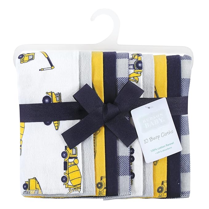 Hudson Baby Unisex Baby Cotton Flannel Burp Cloths, Construction, One Size