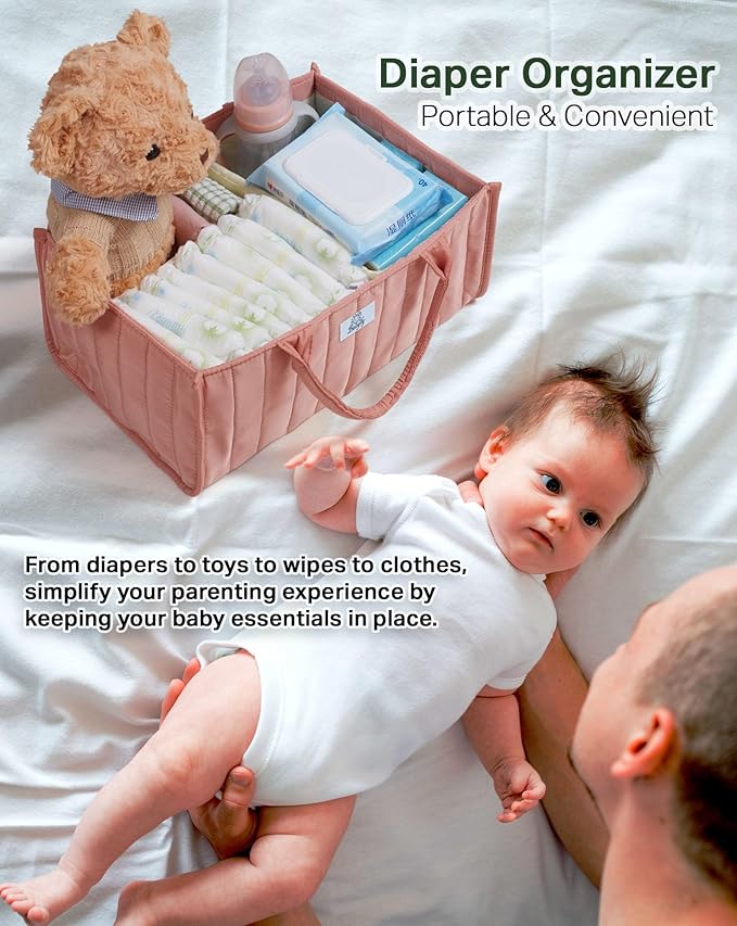 Diaper Caddy Organizer, Stylish Nursery Storage Basket for Newborn Essentials. Perfect Baby Shower Set, Fitting Seamlessly into Diaper Stations and must-have for parenting journey (Blush Pink)