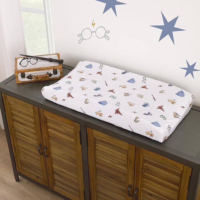 Warner Brothers Harry Potter Welcome Little Wizard Navy, Burgundy, Blue, and White Super Soft Contoured Changing Pad Cover