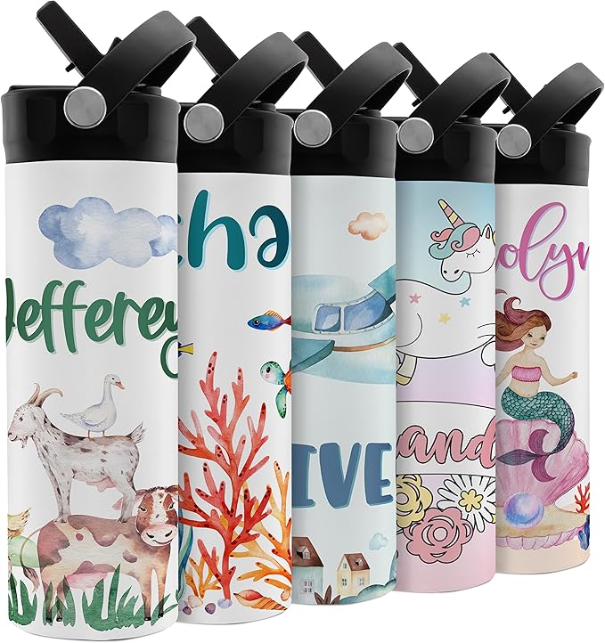 Personalized Kids Water Bottle with Straw Lid - 20 oz - 11 Wraparound Designs, Custom Water Bottle for Children, Back to School Gifts - BPA FREE, Double-Wall Insulated, Birthday Gifts - Farm