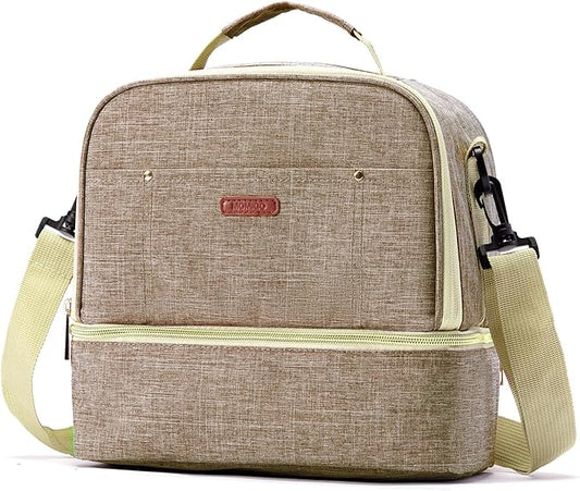 Breast Pump Bag Cooler Compartment for Breast Pump - Cooler and Moistureproof Bag Double Layer for Mother Breast Milk Pump Lunch Bag Outdoor Working (Khaki)