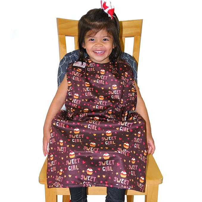 BIB-ON XL, Full-Coverage Bib and Apron Combination for Toddler, Kids Ages 3 and Up. (Sweet Girl Cupcake)