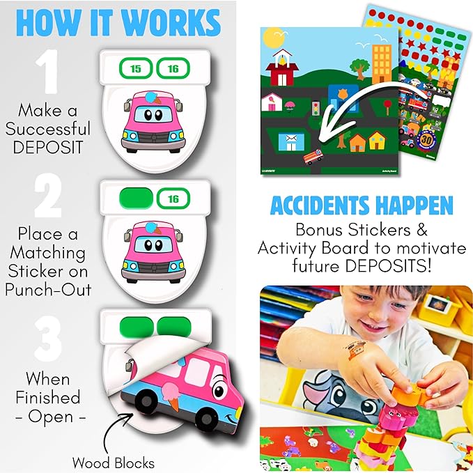 Potty Training Reward System - 14PC Wooden Stacking Blocks with Car and Truck Themed, Montessori Behavior System Advent Calendar for Toddlers 18M+ Boys Girls by Lil Advents