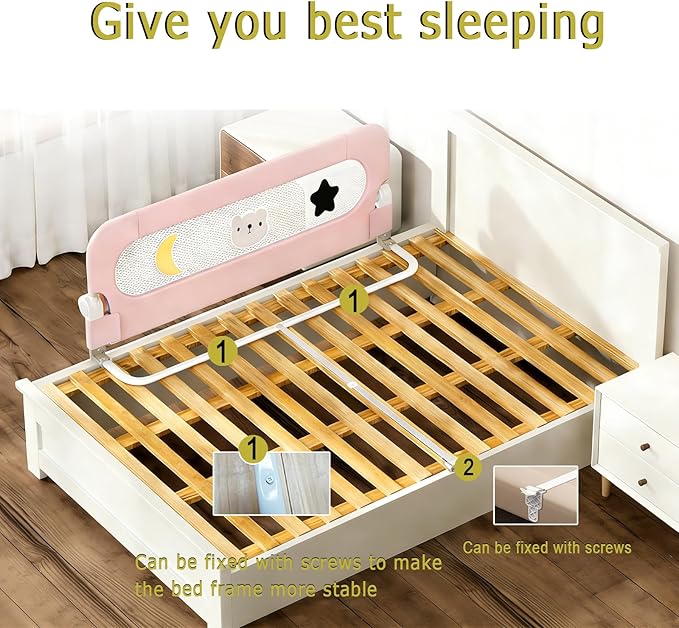 Bed Rail for Toddlers, Foldable Baby Bed Rail Guard, Adjustable, Safety, Convenient, Guard Rails with Twin, Full, Queen& King Size (Gray Cartoon, 71inch)