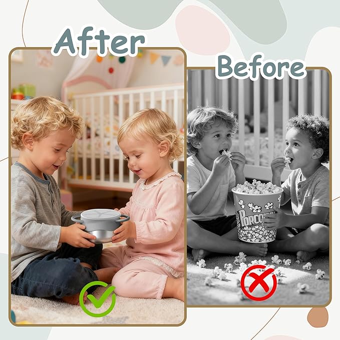 Baby Snack Containers Stainless Steel Snack Cups for Toddler Silicone Spill Proof Lids Handles 2 Pack Kids Travel Food Bowls Box Container Dishwasher Safe (Dark Grey+Light Grey)