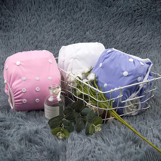 ALVABABY Swim Diapers 3pcs Reuseable Washable & Adjustable for Swimming Lesson & 0-2 Years Purple White Pink 3SWB17