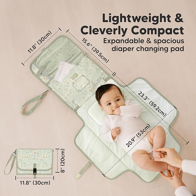 KeaBabies Portable Diaper Changing Pad, Travel, Car - Large Waterproof Baby Changing Mat, Wipeable, Padded, On The Go Travel Diaper Clutch Bag, Easy to Use Pockets for Newborn Essentials (Fox Vale)
