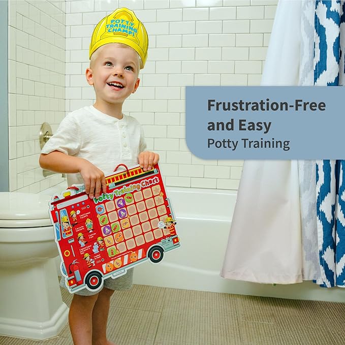 Potty Training Chart with 35 Stickers, 3 Reminder Stickers and Crown for Toddlers Boys and Girls - Potty Training Rewards for Kids - Fireman