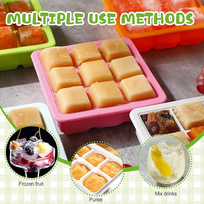 Rtteri Silicone Baby Food Freezer Storage Containers Tray with Lids Breast Milk Freezer Containers for Baby Food Fruit Purees