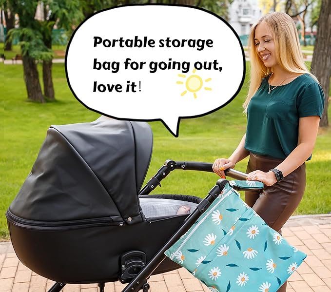 Wet Dry Bag for Cloth Diapers, 2PCS Waterproof Reusable Wet Bag with Zippered Pockets, Washable, Reusable for Travel, Beach, Pool, Stroller, Diapers, Dirty Gym Clothes, Swimsuits, 14x12In & 12x11In