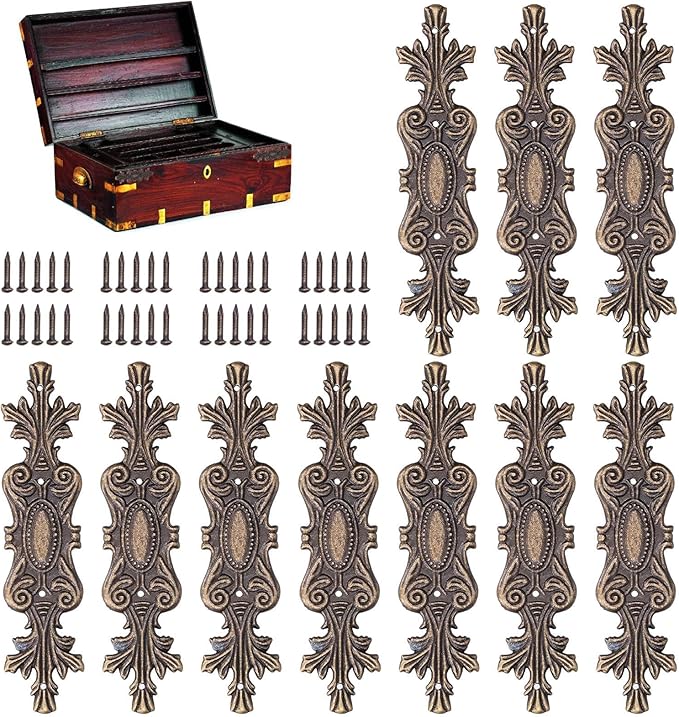 10PCS Retro Carved Furniture Corner Protectors, Furniture Decorative Edge Cover Antique Metal Carved Corner Protector Decorative Metal Trim with Screws for Wooden Box Jewelry Gift Case Cabinet