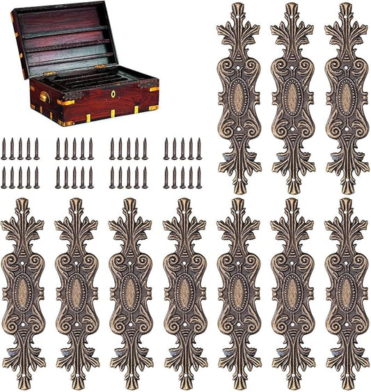 10PCS Retro Carved Furniture Corner Protectors, Furniture Decorative Edge Cover Antique Metal Carved Corner Protector Decorative Metal Trim with Screws for Wooden Box Jewelry Gift Case Cabinet