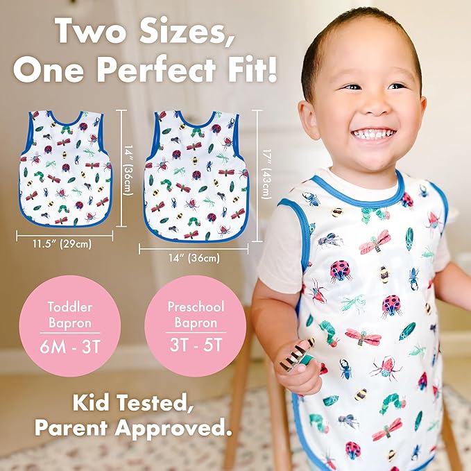 BapronBaby Eric Carle Bug World Bapron - No Neck Tie Safer Bib for Baby & Toddler - Soft Waterproof Stain Resistant - Machine Washable - Sz Baby/Toddler 6m-3T