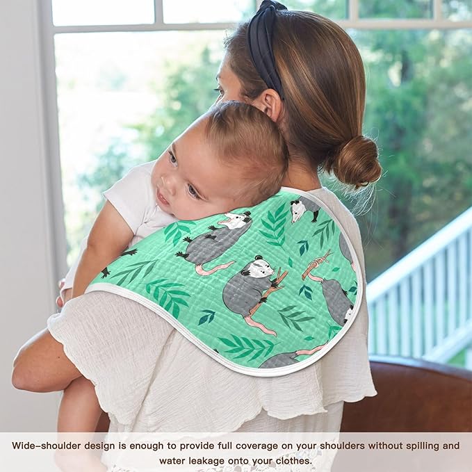 Opossum Possum Green Burp Cloths Baby Boys Girls Absorbent Soft Cotton Burping Cloths Rags 2 Pack
