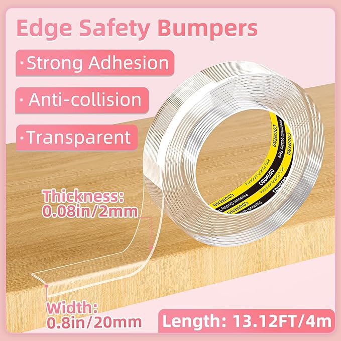 Corner Protector Clear Baby Proofing Edge Guard Tape 0.8in（W x 13FT(L) Self Adhesive Furniture Table Corner Bumper for Child Safety Sharp Edge Guard Roll