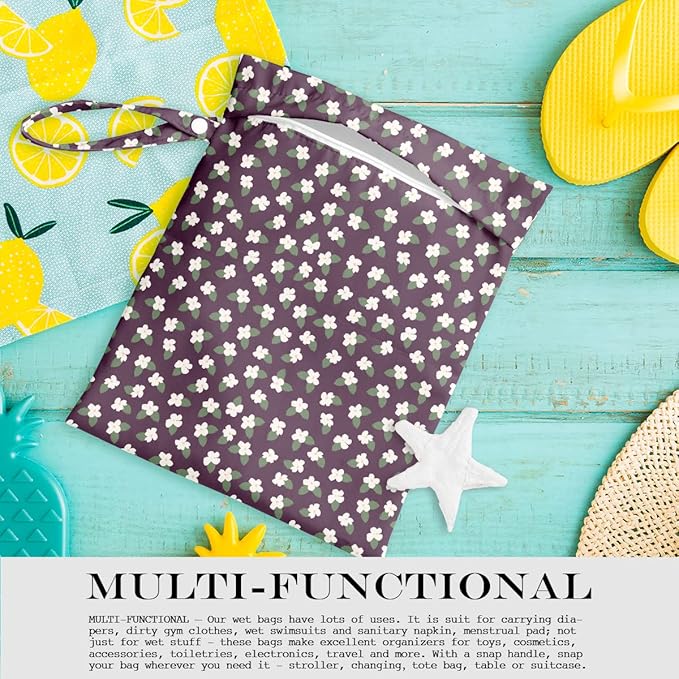 Wet Bag, Wet Dry Bag, Wet Bag for Swimsuit, Travel, Beach, Pool, Diapers, Dirty Yoga Gym Clothes, Toiletries, Makeup Bag, Waterproof Reusable Cute Daisy Floral Flower