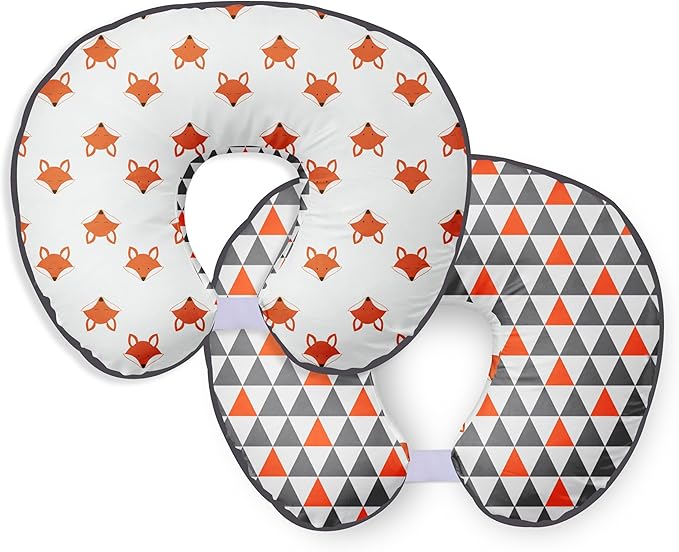 Bacati - Playful Fox Orange/Grey Nursing Pillow Cover Ultra-Soft 100% Cotton Fabric in a Fashionable Two-Sided Design, Fits All Hugster Nursing Pillows and Positioners (Nursing Pillow Cover ONLY)