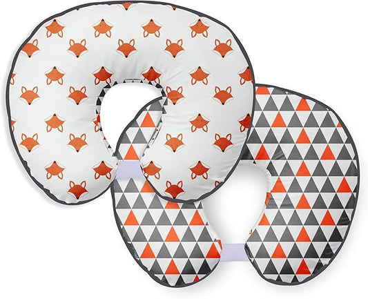 Bacati - Playful Fox Orange/Grey Nursing Pillow Cover Ultra-Soft 100% Cotton Fabric in a Fashionable Two-Sided Design, Fits All Hugster Nursing Pillows and Positioners (Nursing Pillow Cover ONLY)
