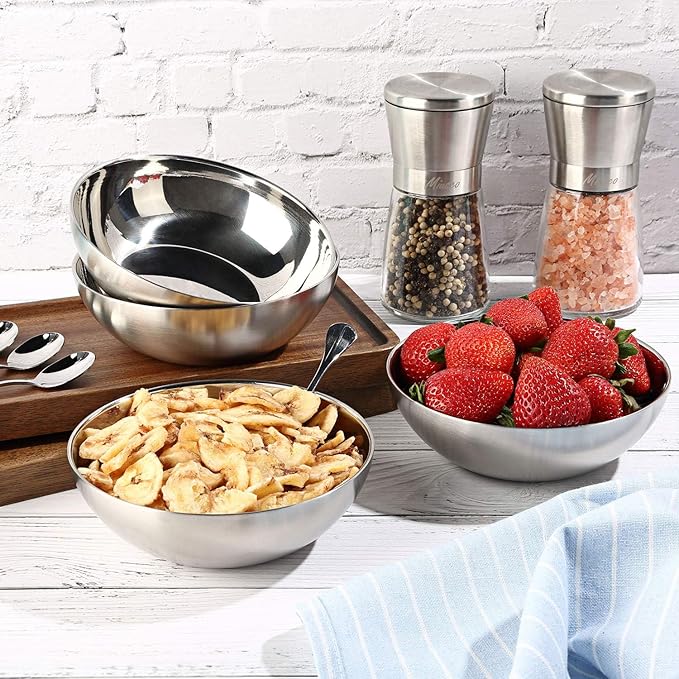 Stainless Steel Bowls for Kids , 18/8 Stainless Steel Toddler Bowl, BPA-Free , Durable & Easy Clean, 4 Pack - 14.5 oz Perfect for Baby Meals, Snacks, Serving and Travel & Home Use, Dishwasher Safe