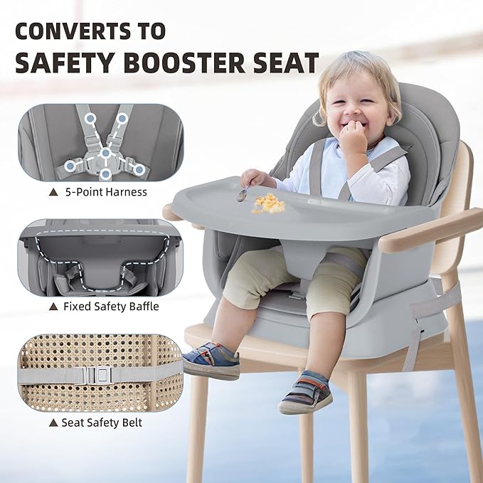 Baby High Chair, 8 in 1 Convertible Highchair, Booster Seat, Building Block/Activity Table, Stool, Feeding Chair with Dishwasher-Safe Tray, High Chairs for Babies and Toddlers (Gray)