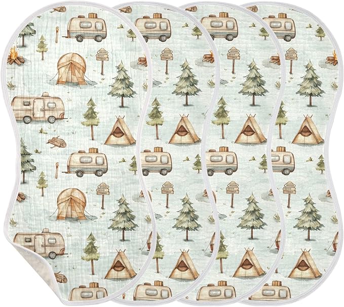 vvfelixl Muslin Burp Cloths Cartoon Camping Caravan Baby Washcloths for Baby Girl Boys 2 Pack