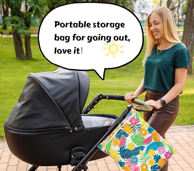 Wet Dry Bag for Cloth Diapers, 2PCS Waterproof Reusable Wet Bag with Zippered Pockets, Washable, Reusable for Travel, Beach, Pool, Stroller, Diapers, Dirty Gym Clothes, Swimsuits, 14x12In & 12x11In