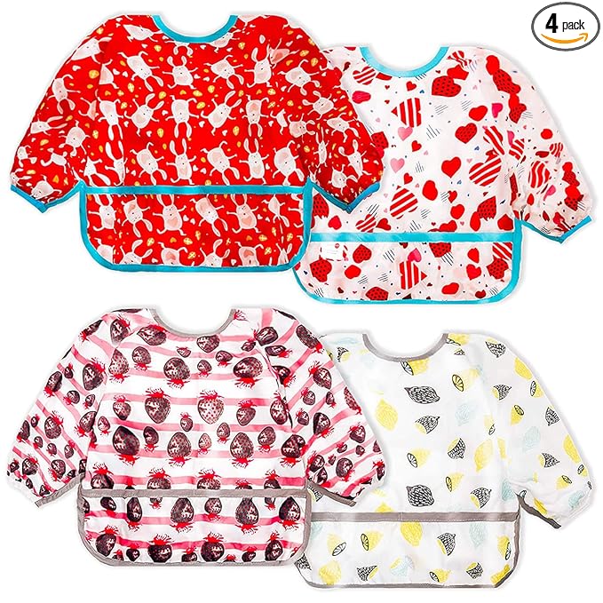 Joyo roy Mess Proof Baby Bibs for Baby Girl Waterproof Toddler Bibs 1-3 Years Soft Machine Washable Long Sleeve Bib for Eating Travel Reusable Apron for Feeding Bib with Food Catcher