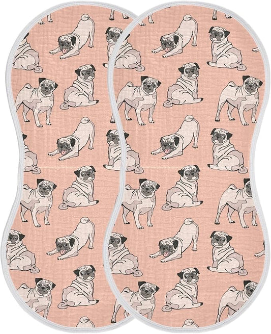 Pug Dog Animal Pattern Muslin Burp Cloths for Baby 2 Pack Soft 100% Cotton Baby Washcloths Bibs for Boy Girl