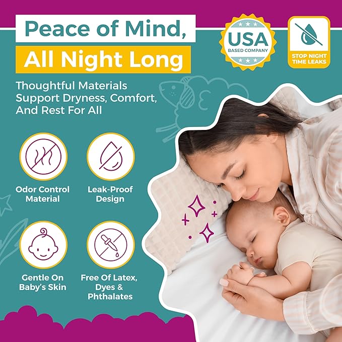Diaper Booster Pads Overnight, Stop Leaks Nighttime, Overnight Diaper Liners for Baby, Toddler, Boys & Girls, Adhesive Diaper Inserts, Size 5 Diapers and up, 96 ct (3 Packs)