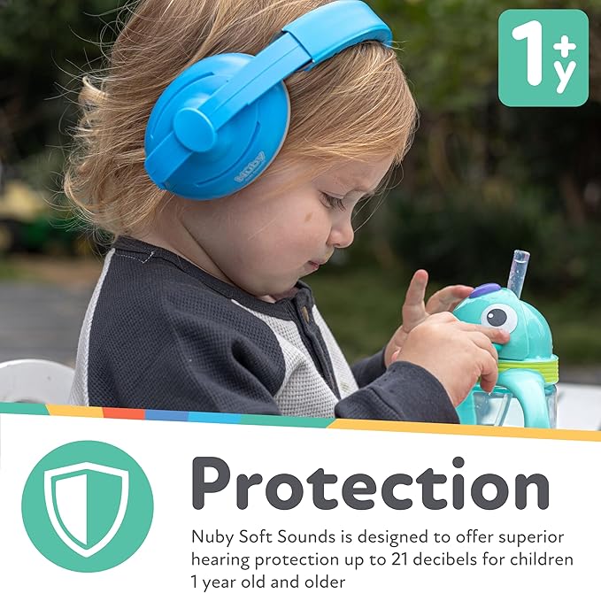 Nuby Soft Sounds 2-in-1 Noise-Canceling Baby Earmuffs with Travel Case - Adjustable Noise Protection for Infants and Toddlers - Green
