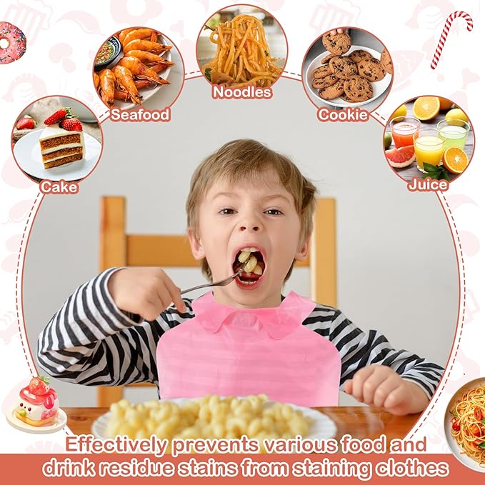 Skicuff 500 Pcs Disposable Plastic Bibs Bulk for Kids 11" x 15.75" Children Eating Bibs with Crumb Catcher for Toddlers (Watery Red)