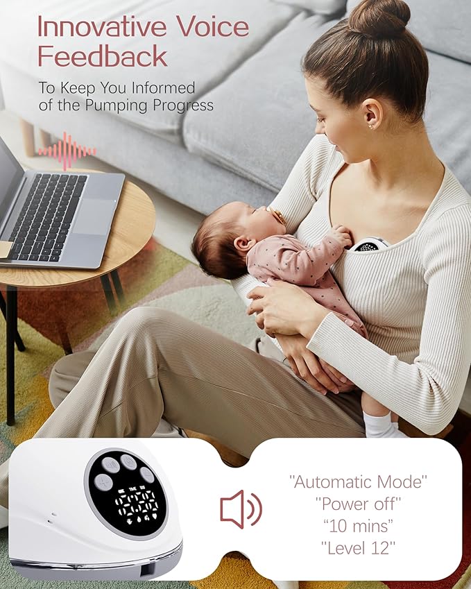 Heated Electric Breast Pump Hands Free, Wearable Breastfeeding Pump with Voice Reminder & Auto-Stop Fuction, 6 Modes/12 Levels Hospital Grade Suction with Flange Sizes 19/21/24mm, 2 Pack White