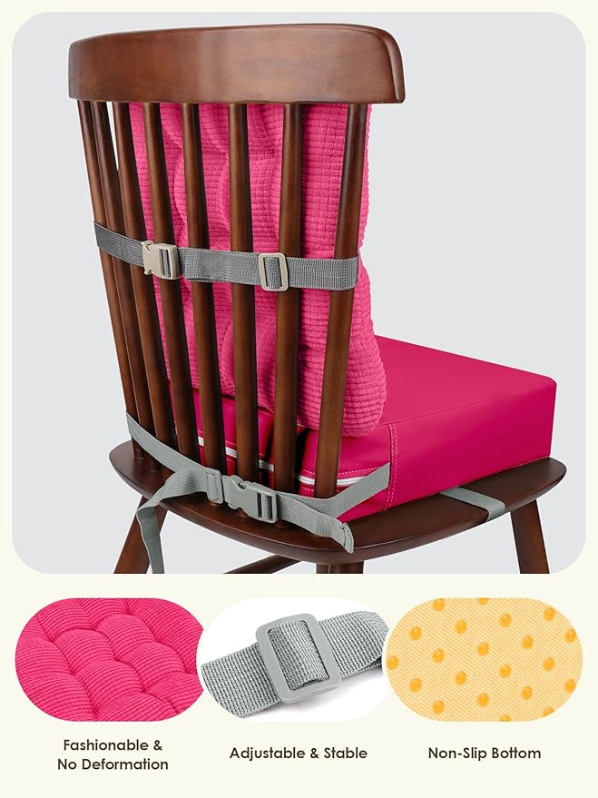 Booster Seat for Kitchen Chair, Toddler Booster Seats with Adjustable Washable Safety Belts Kitchen Dining Table Booster Seat Portable Travel Increasing Cushion for Baby Child Kid Boy Girl