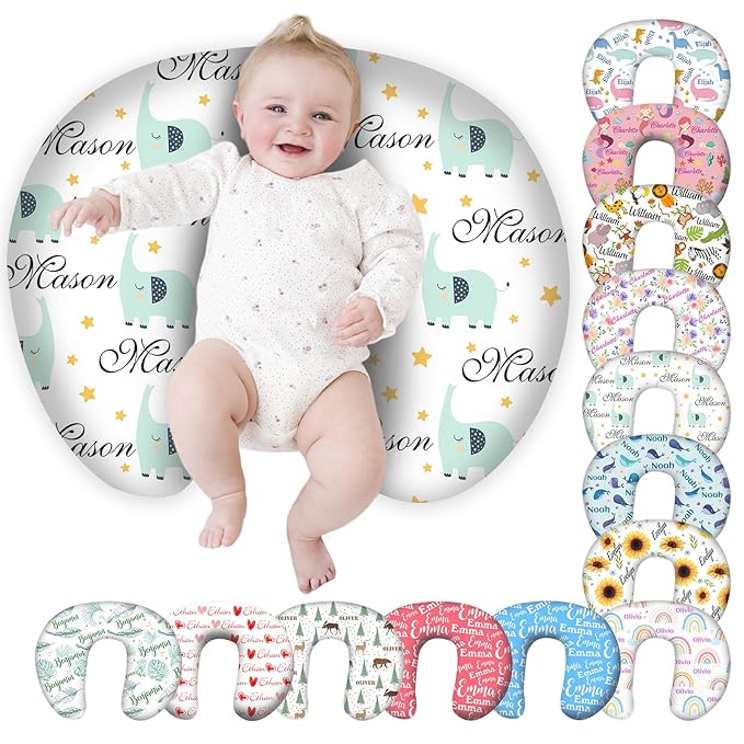 Personalized Baby Nursing Pillow Cover Custom with Name, Elephant Theme Customized Boy & Girl Gifts