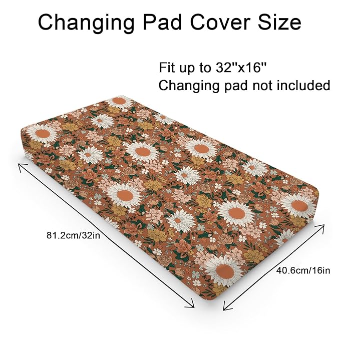 Retro Boho Wild Floral Changing Pad Covers Vintage Flowers Leaves Diaper Changing Table Sheets for Girl Spring Summer Watercolor Blossoms Soft Breathable Stretchy Changing Pad Sheets Mats 32''x16''