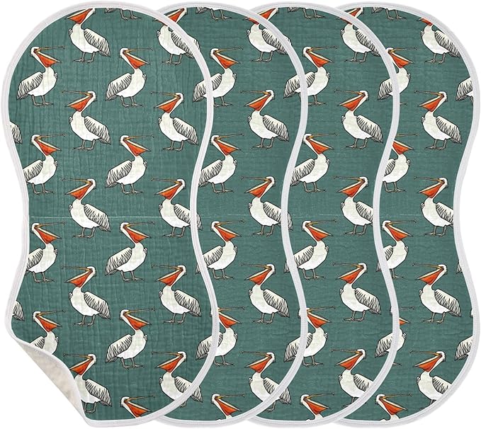 Muslin Burp Cloths for Baby Boys and Girls - 4-Pack Ultra Absorbent Funny Pelican Muslin Washcloths, Newborn Towel, Milk Spit Up Rags, Burp Cloth Bib for Unisex, 22 x 11 Inch