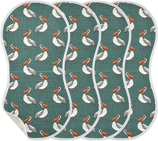 Muslin Burp Cloths for Baby Boys and Girls - 4-Pack Ultra Absorbent Funny Pelican Muslin Washcloths, Newborn Towel, Milk Spit Up Rags, Burp Cloth Bib for Unisex, 22 x 11 Inch