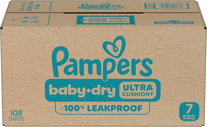 Pampers Diapers - Baby Dry - Size 7, 108 Count, Absorbent Disposable Infant Diaper (Packaging May Vary)