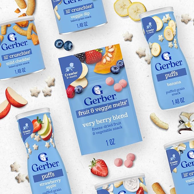 Gerber Stage 3 Baby Snacks, Sweet Potato Puffs, Puffed Grain Snack, Baby Led Feeding, Iron & Choline, Puffs Snacks for Babies, 6-Pack