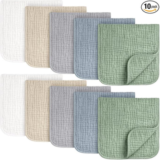 KeaBabies Organic Muslin Burp Cloths Baby Boy, Girl – 10-Pack 100% Cotton Muslin Burping Cloths for Babies, Newborn, 21x10 Large & Absorbent Spit Up Rags, Baby Washcloth, Infant Towels (Slate)