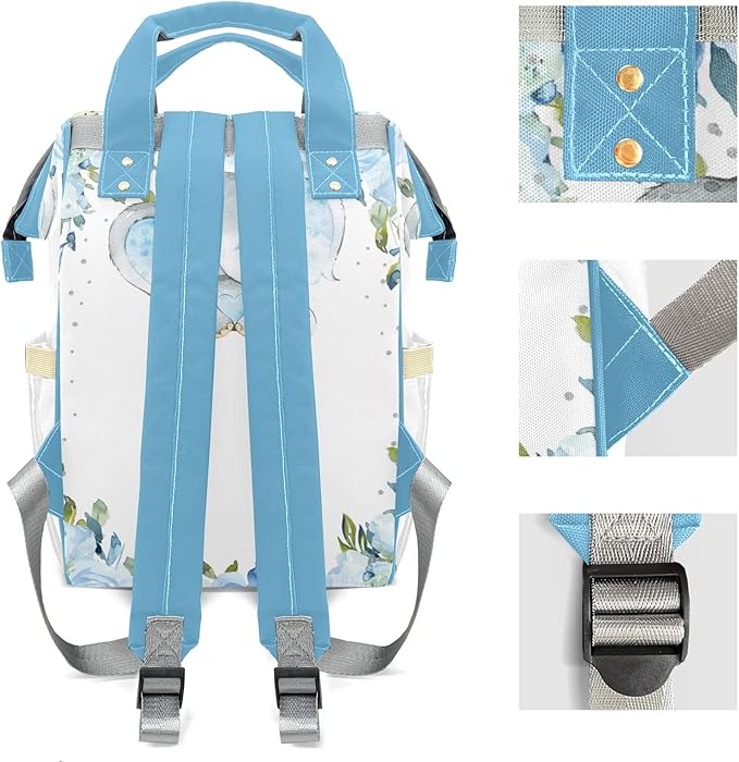 Watercolor Flower Elephant Cute Diaper Bag Baby Nappy Bag Daughter Multi-Function Custom Baby Bag Picnic Diaper Carrying Bag Unisex Gifts with Name