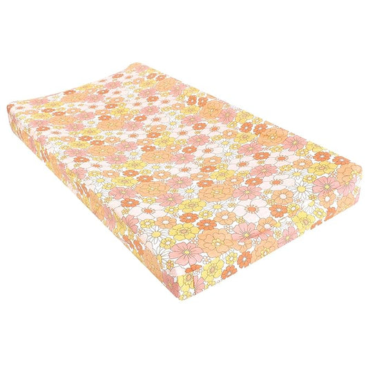 Hudson Baby Unisex Baby Changing Pad Cover, Peace Love Flowers, One Size