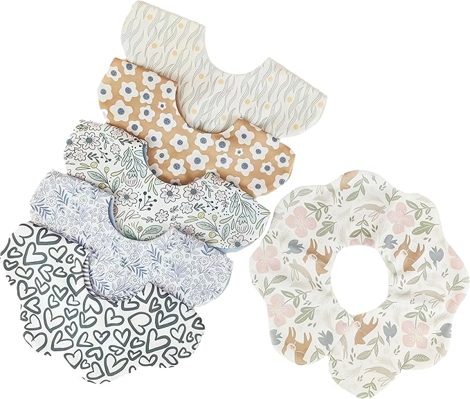 JUVA 6-Pack Organic Cotton Baby Bibs, Absorbent & Reversible, 360° Rotating Drool Bibs for Boys & Girls 0-24M