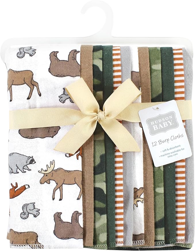 Hudson Baby Unisex Baby Cotton Flannel Burp Cloths Bundle, Animal Adventure, One Size
